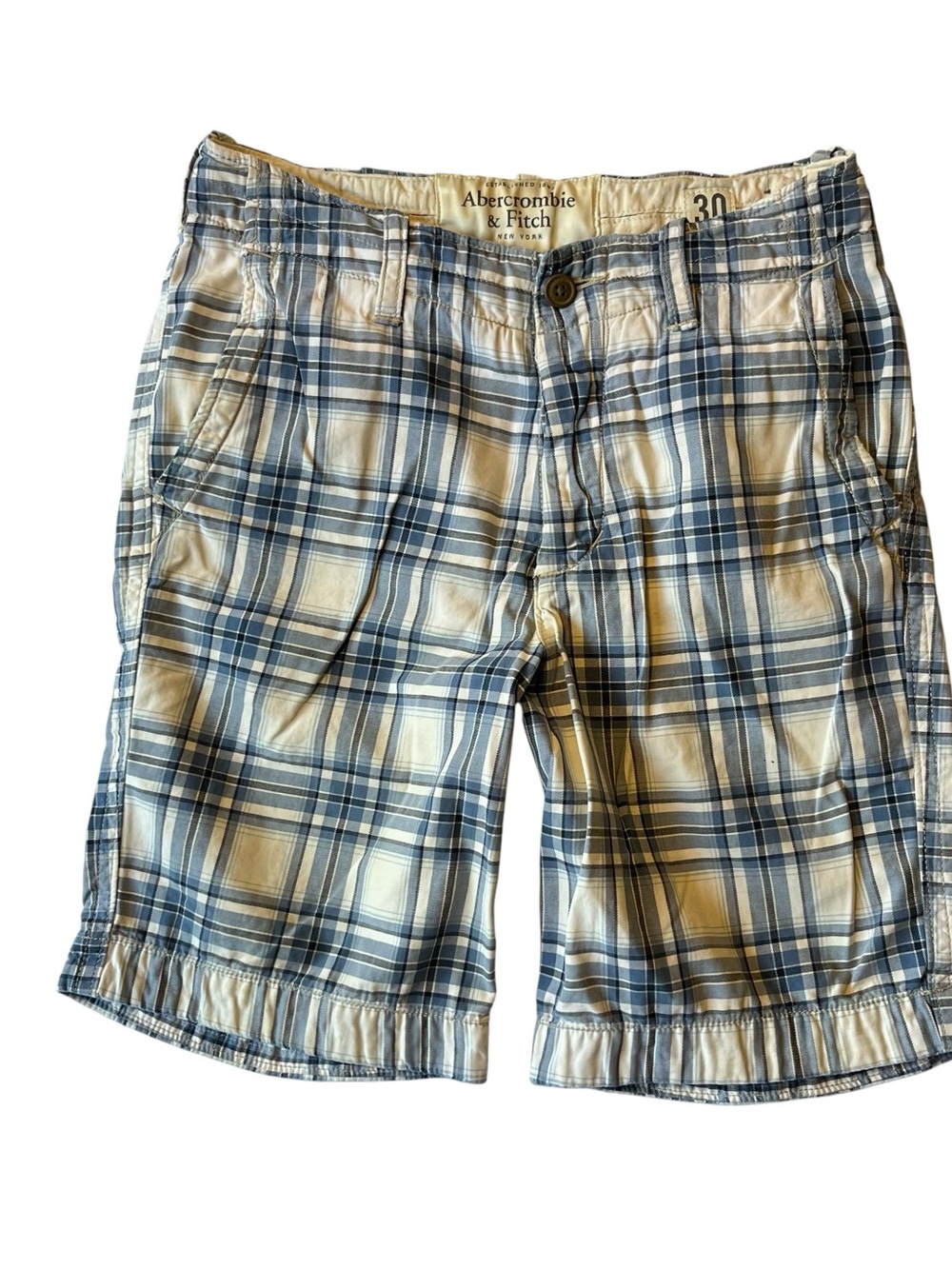 Abercrombie & Fitch Chino shorts 30 Blue white check plaid Mens Button fly Y2K